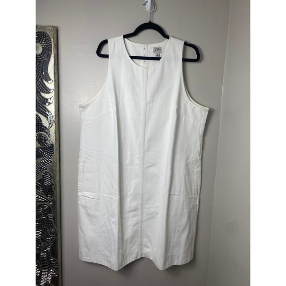 NWT J. CREW DRESS 20 WHITE DENIM SHIFT MINI SHORT SLEEVELESS BUTTON BACK - Picture 1 of 11